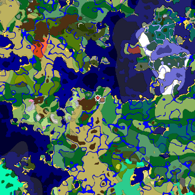 Predicted biome map of Java 26.3 seed 3117665062915310407 around estimated spawn