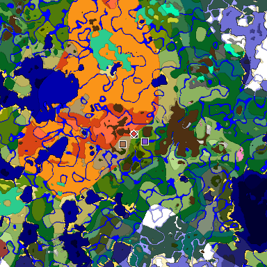 Predicted biome map of Java 26.3 seed 1457265275693276343 around estimated spawn