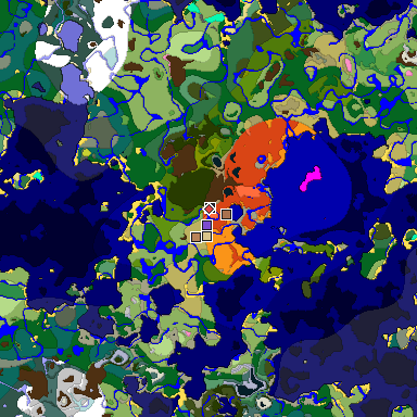 Predicted biome map of Java 26.3 seed -7664832597779557195 around estimated spawn