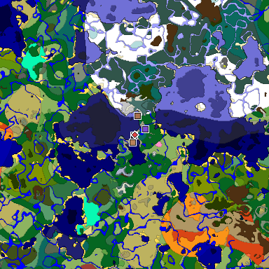 Predicted biome map of Java 26.3 seed -3536880554304454303 around estimated spawn