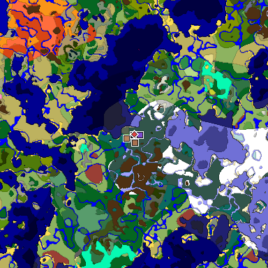 Predicted biome map of Java 26.3 seed 7872667370891394607 around estimated spawn