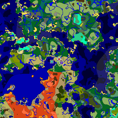 Predicted biome map of Java 26.3 seed -2918048771751301438 around estimated spawn
