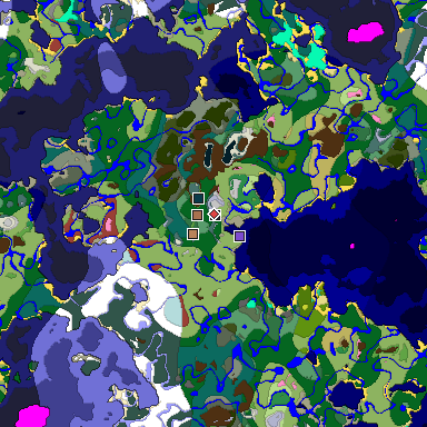 Predicted biome map of Java 26.3 seed 9177592015511055203 around estimated spawn