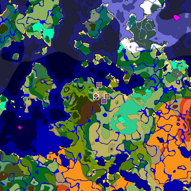 Predicted biome map of Java 26.3 seed 7627910158940361141 around estimated spawn