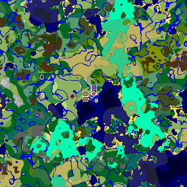 Predicted biome map of Java 26.3 seed -2251024378045233214 around estimated spawn