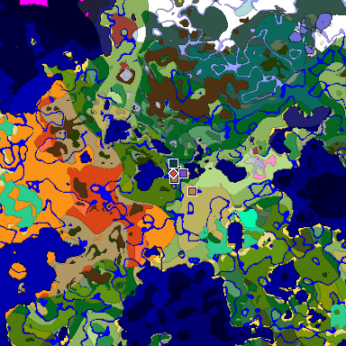 Predicted biome map of Java 26.3 seed -8306520059270440693 around estimated spawn