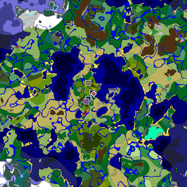 Predicted biome map of Java 26.3 seed 6055156217621051291 around estimated spawn
