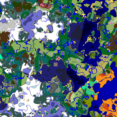 Predicted biome map of Java 26.3 seed -8582234906876576611 around estimated spawn