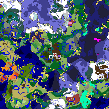 Predicted biome map of Java 26.3 seed 5555542628657951518 around estimated spawn