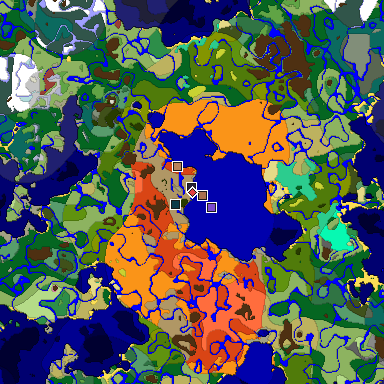 Predicted biome map of Java 26.3 seed 858594489815587407 around estimated spawn