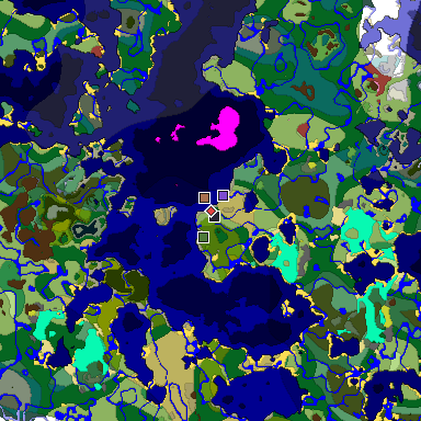 Predicted biome map of Java 26.3 seed -2167445322458768150 around estimated spawn
