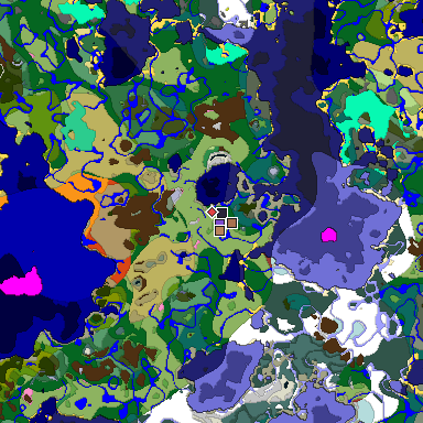 Predicted biome map of Java 26.3 seed -5319013674701893821 around estimated spawn