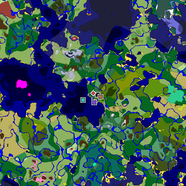 Predicted biome map of Java 26.3 seed 4523816040335734962 around estimated spawn