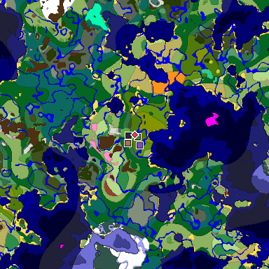 Predicted biome map of Java 26.3 seed 3300672545711884914 around estimated spawn