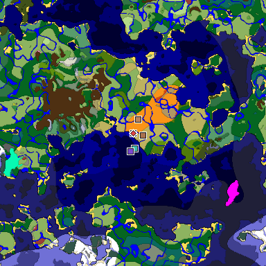 Predicted biome map of Java 26.3 seed 5895015329887322056 around estimated spawn