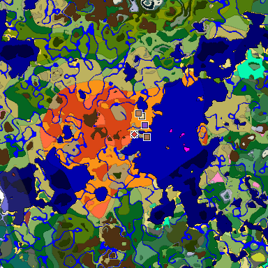 Predicted biome map of Java 26.3 seed 6000046983235413608 around estimated spawn