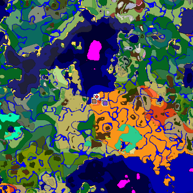 Predicted biome map of Java 26.3 seed 7582348366264839367 around estimated spawn