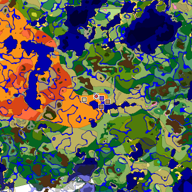 Predicted biome map of Java 26.3 seed 6704596420115564183 around estimated spawn