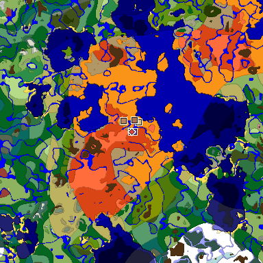 Predicted biome map of Java 26.3 seed -3302275935518045991 around estimated spawn
