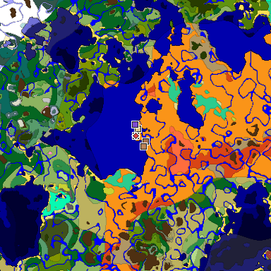 Predicted biome map of Java 26.3 seed 7108959129861459454 around estimated spawn