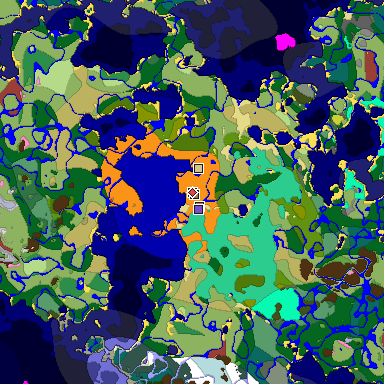Predicted biome map of Java 26.3 seed -2621155869680460116 around estimated spawn