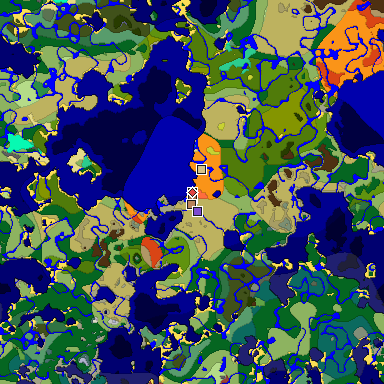 Predicted biome map of Java 26.3 seed -242081473335884116 around estimated spawn
