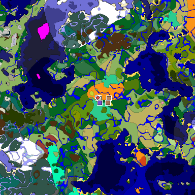 Predicted biome map of Java 26.3 seed 1727354601610149203 around estimated spawn