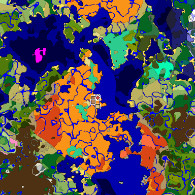 Predicted biome map of Java 26.3 seed 3057129050425016754 around estimated spawn