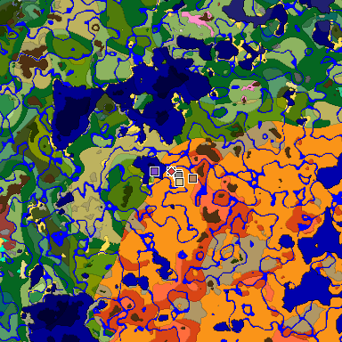 Predicted biome map of Java 26.3 seed 5364957984669906316 around estimated spawn