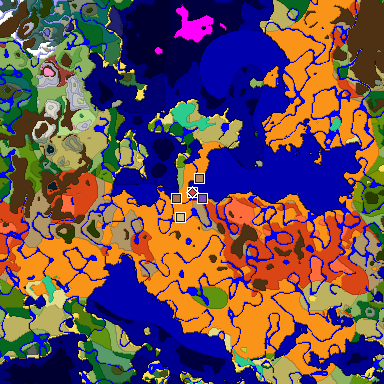 Predicted biome map of Java 26.3 seed -3521750013547782751 around estimated spawn