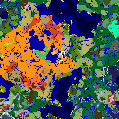 Predicted biome map of Java 26.3 seed 5918589982244507294 around estimated spawn