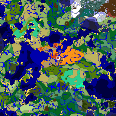 Predicted biome map of Java 26.3 seed -3462458797652198688 around estimated spawn