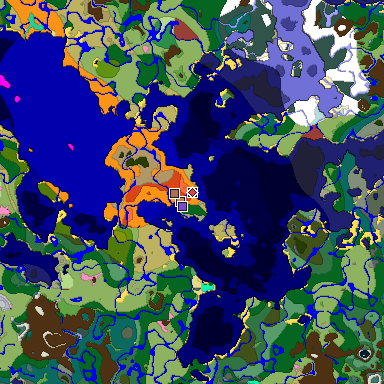 Predicted biome map of Java 26.3 seed -3664555114207974784 around estimated spawn