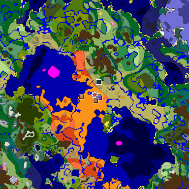 Predicted biome map of Java 26.3 seed -4759387254145292238 around estimated spawn