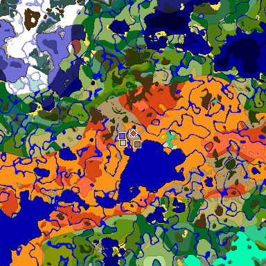 Predicted biome map of Java 26.3 seed 8067227169632549381 around estimated spawn