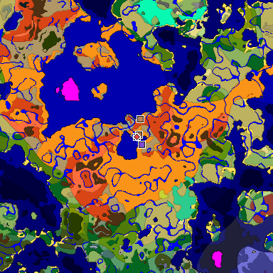 Predicted biome map of Java 26.3 seed 6916432182463643280 around estimated spawn