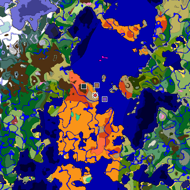 Predicted biome map of Java 26.3 seed -2910608073217393821 around estimated spawn