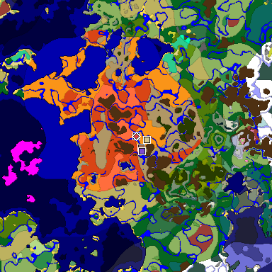 Predicted biome map of Java 26.3 seed 2939972360302815212 around estimated spawn