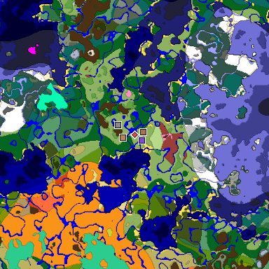 Predicted biome map of Java 26.3 seed -8682181867335633002 around estimated spawn