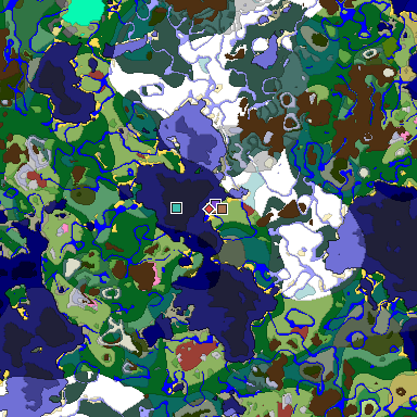 Predicted biome map of Java 26.3 seed 5892486426849923030 around estimated spawn