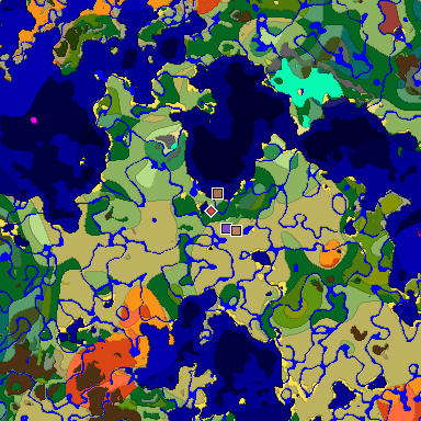 Predicted biome map of Java 26.3 seed -3721478190315075455 around estimated spawn