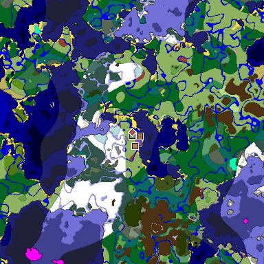 Predicted biome map of Java 26.3 seed -764438255523166615 around estimated spawn