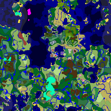 Predicted biome map of Java 26.3 seed 3565611615306470362 around estimated spawn