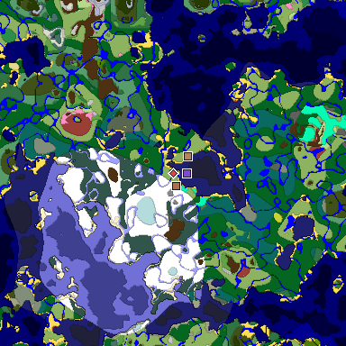 Predicted biome map of Java 26.3 seed -7523769463880543994 around estimated spawn