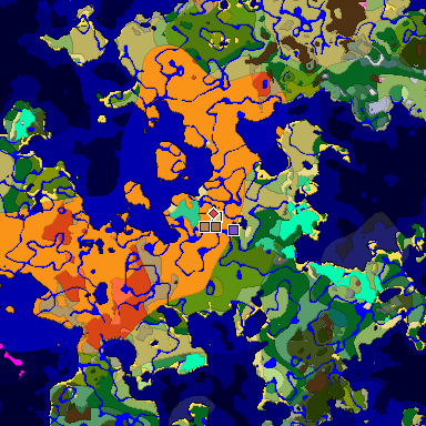 Predicted biome map of Java 26.3 seed -1215508372361953004 around estimated spawn