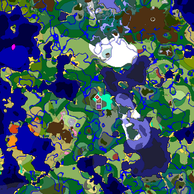 Predicted biome map of Java 26.3 seed -2728374679424515428 around estimated spawn