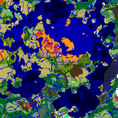Predicted biome map of Java 26.3 seed -289990638265551286 around estimated spawn