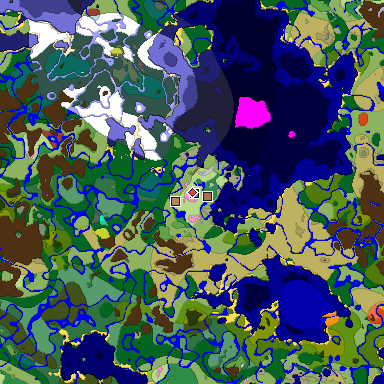 Predicted biome map of Java 26.3 seed -2765680082987707453 around estimated spawn