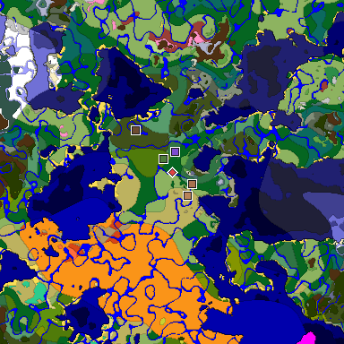 Predicted biome map of Java 26.3 seed 7803028150807935627 around estimated spawn