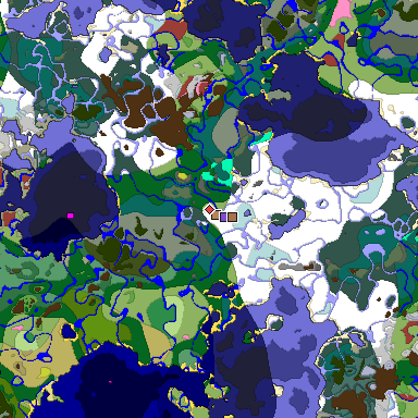 Predicted biome map of Java 26.3 seed 3585808787795999674 around estimated spawn